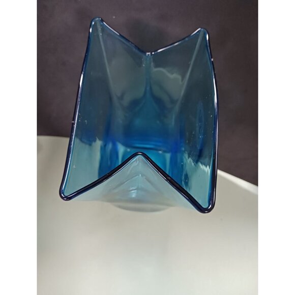 Blenko Azure Blue Paper Bag Vase Handcrafted - Picture 2 of 7